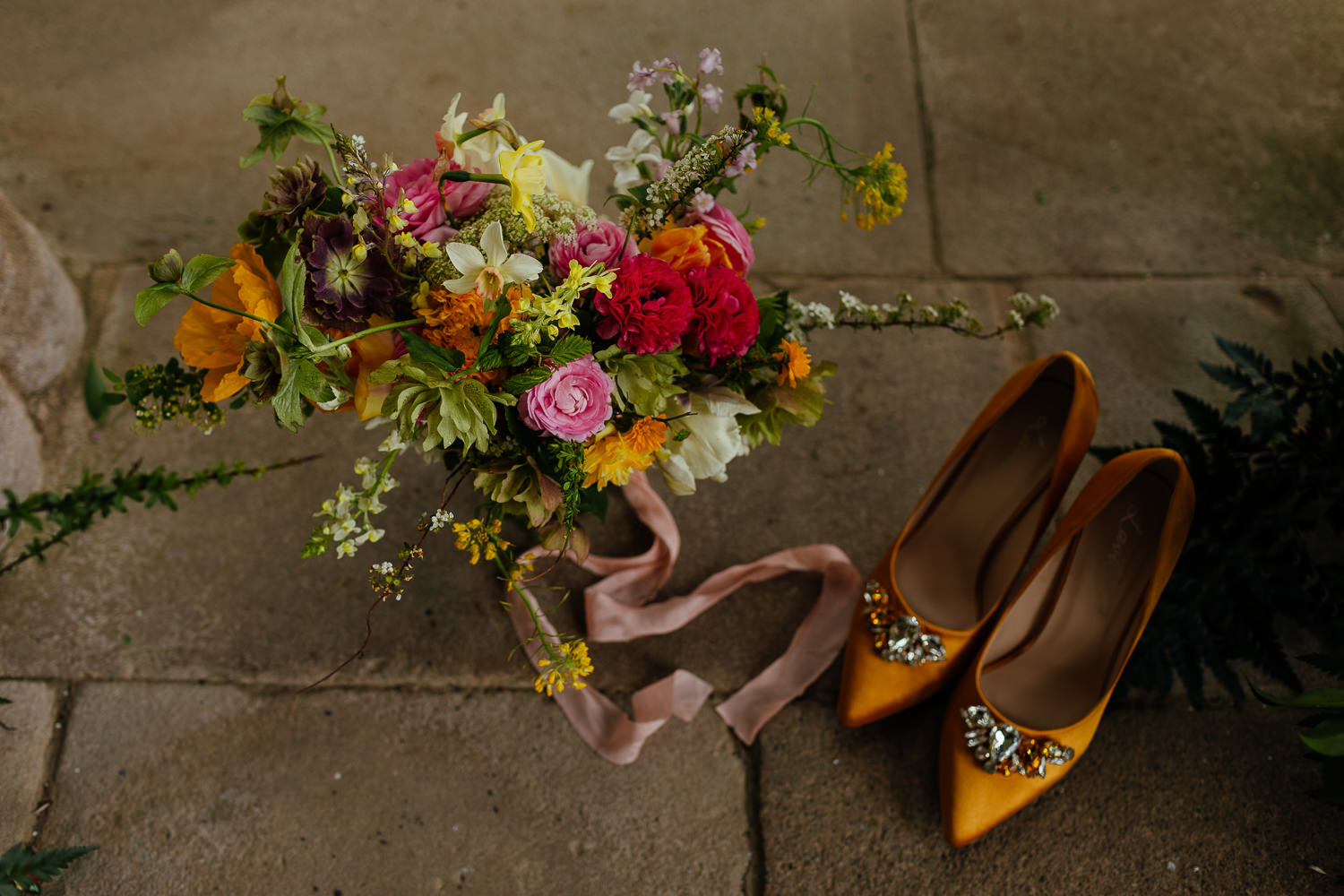 Culzean Castle Wedding Venue Camellia House Yellow Shoes Colourful Bright Bouquet