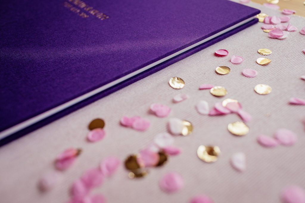 purple wedding album by colourful wedding photographer glasgow joy story photography