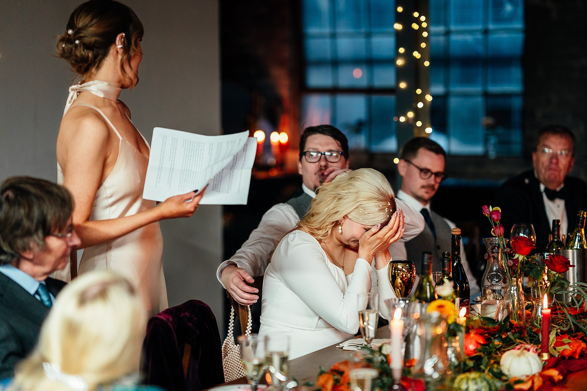 wedding speeches at the biscuit factory with the bride